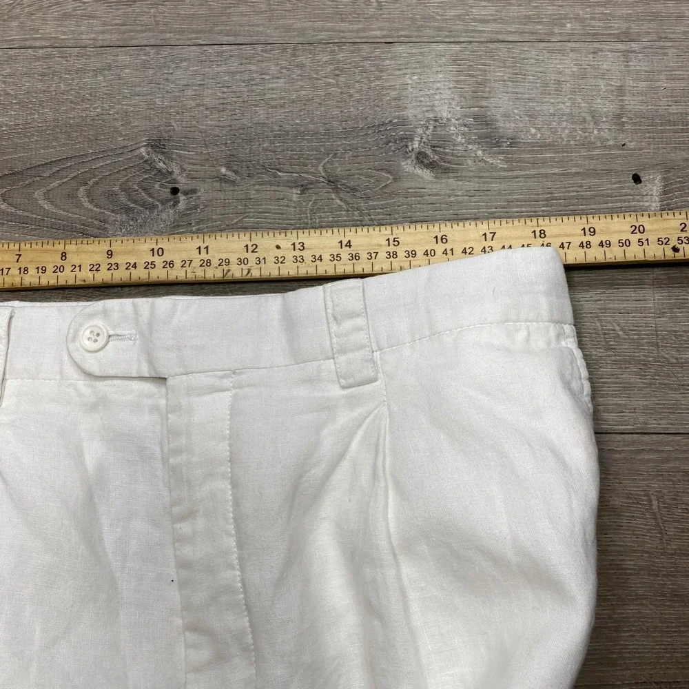 Inserch Linen Trousers Mens 38 White Pleated Wide Leg Cuffed Summer Beach Pants